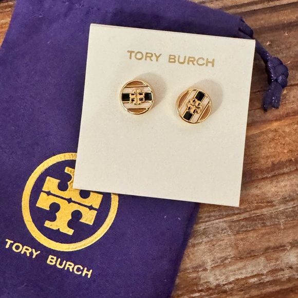 Tory Burch Kira Enamel Stripe Stud Earrings New - Picture 4 of 9